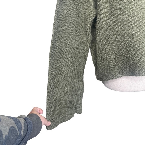 Simon Miller Army Green Terry Cloth Raw Edge Cropped Sweatshirt - Picture 8 of 9